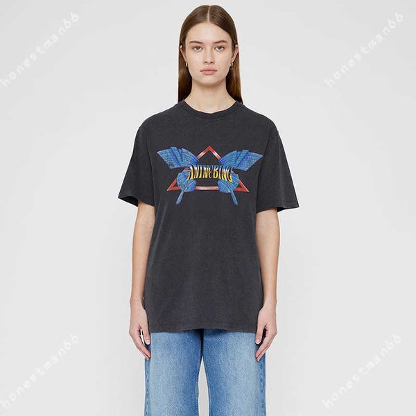 

23ss anine bing women desginer fashion cotton classic t shirt new ab white ink digital printing butterfly wash water stir-fried snow flower