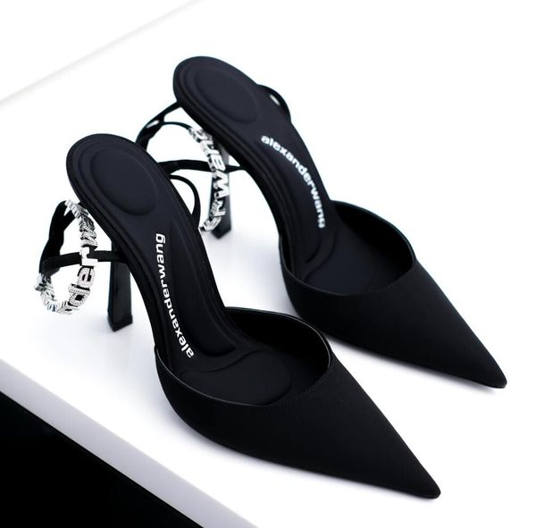 

summer luxury brand wang delphine sandals shoes black stain pointed toe julie slingback crystal branding ankles straps lady party dress high