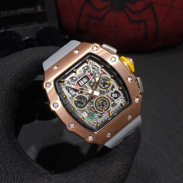 

luxury mechanical watch richar mills rm11-03 swiss automatic movement sapphire mirror imported rubber watchband atuf, Slivery;brown