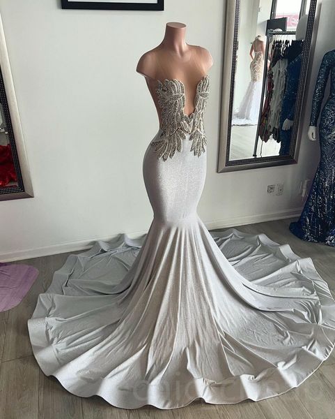 

2023 arabic aso ebi silver mermaid prom dress beaded lace evening formal party second reception birthday engagement gowns dresses robe de so, Black