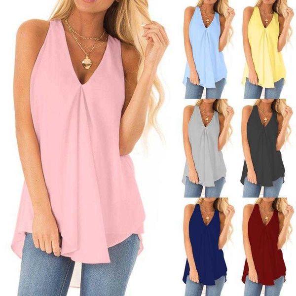

summer solid womens blouses color loose casual chiffon sleeveless for women, White
