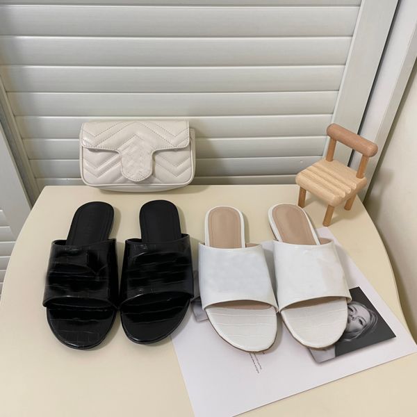 

women's slippers summer leather slippers patent leather outer wear samdals slippers, Black