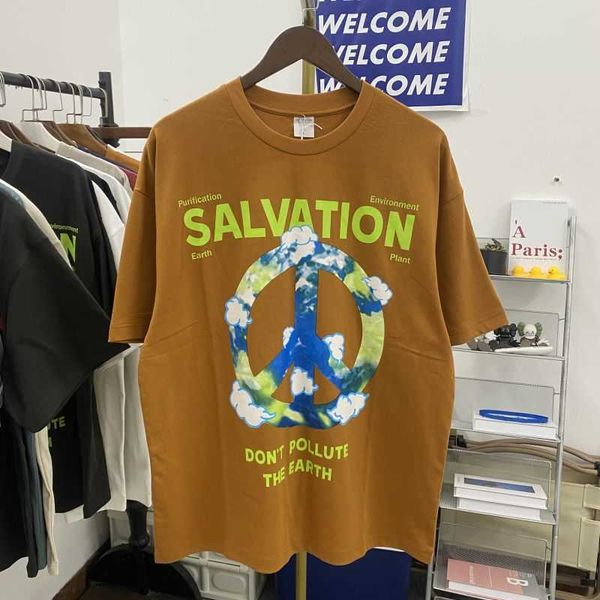 

2023 summer new save the earth print short sleeve t-shirt american campus versatile men's and women's loose half, White;black