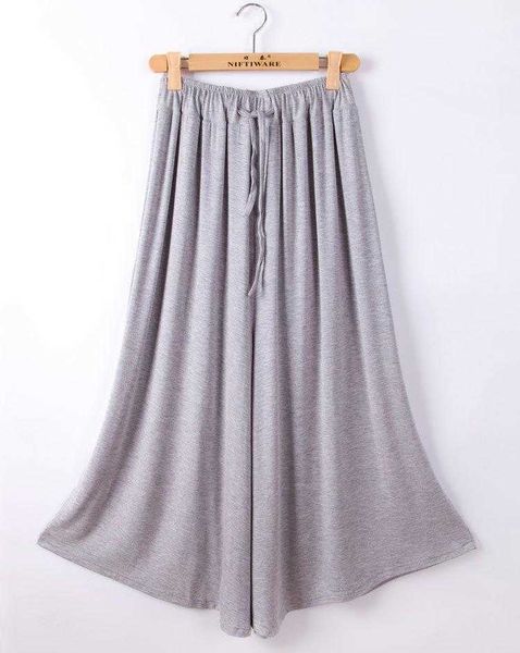 

style loose fitting plus size pant large cropped wide leg pants modal casual, Black;white