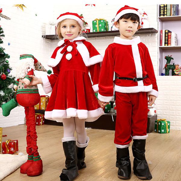 

cosplay kids child christmas cosplay santa claus costume baby x-mas outfit 3/4 piece set dress/pantshatcloakbelt for boys girls 230331, Blue