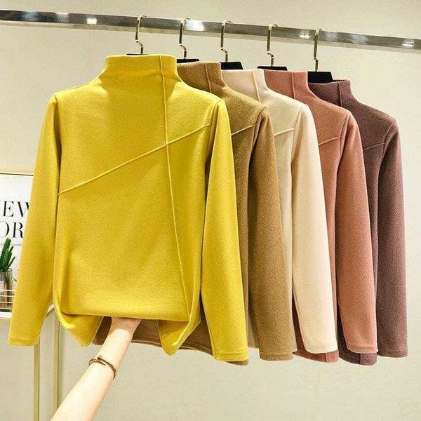 

double sided velvet half turtleneck bottoming shirt womens long sleeve autumn, White