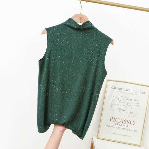 

womens half turtleneck camis vest summer modal slim fit inner wear sleeveless, White