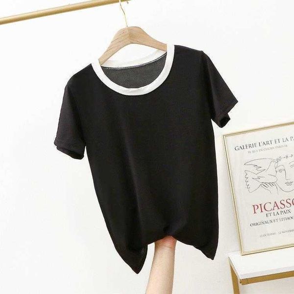 

summer thin white collar blouses stitching thread mask slim fit short sleeved