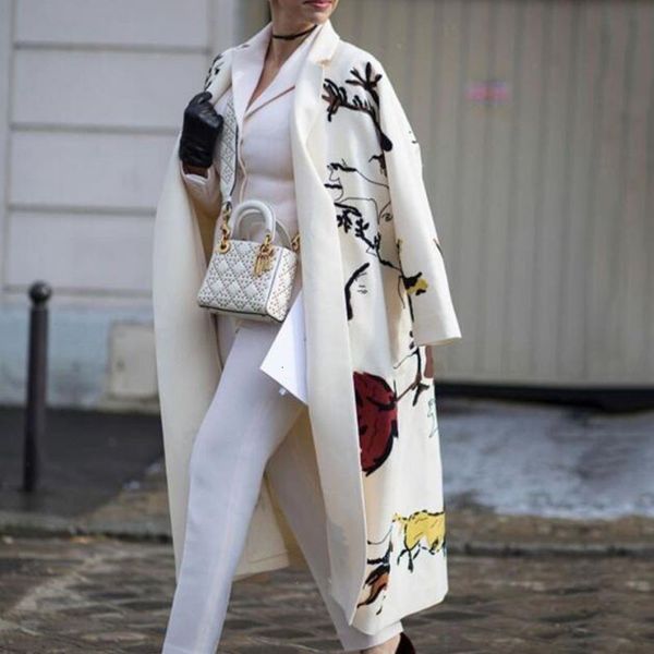 

women s trench coats jacket autumn winter long sleeved lapel printed woolen 2023 fashion f576 230330, Tan;black