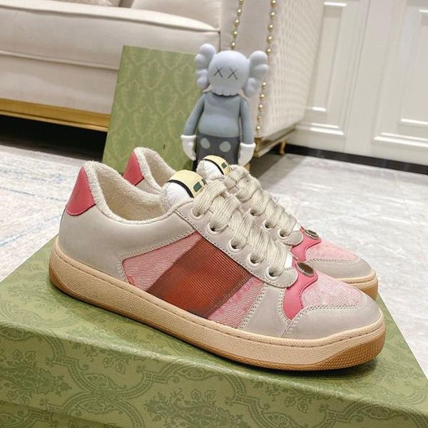 

luxury basketball casual shoes vintage screener dirty leather web designer sneakers white beige ebony green obsidian grey strawberry printed