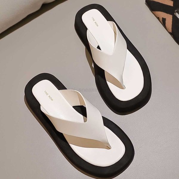 

flip flop the row outwardly wearing women 2023 spring flip flop women genuine leather heightened matsuke sole casual slippers, Black