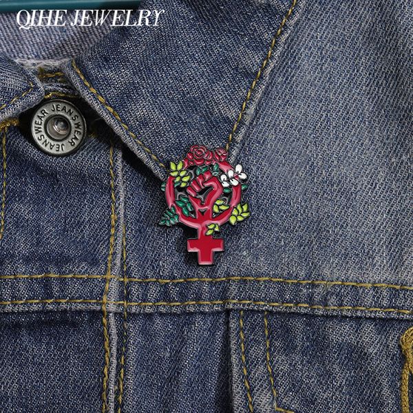 

fist enamel pin flower brooch metal badge creative custom women girl accessories lapel pin jewelry backpack hat gifts, Gray