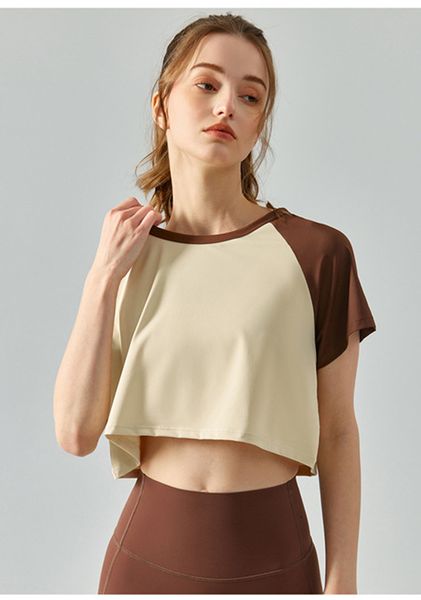 

ll women yoga outfit short sleeve sports crew neck crop breathable seamless fintness gym t shirt summer adst541 ll878