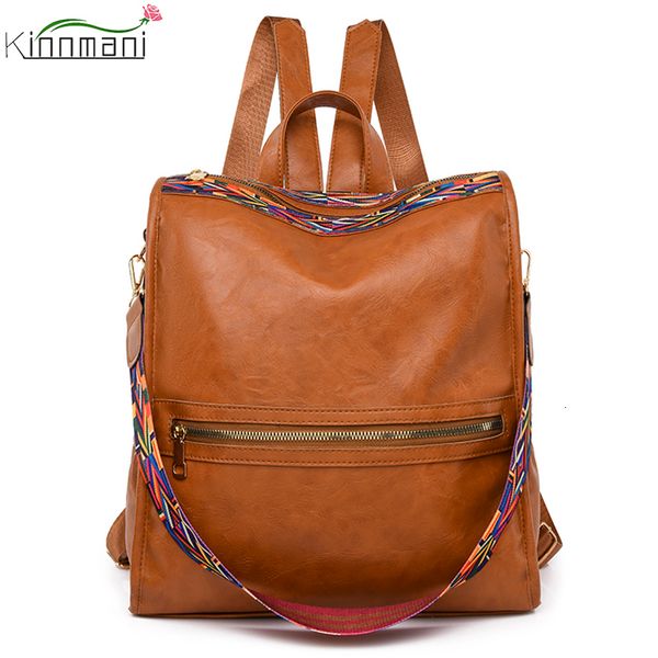 

school bag large capacity backpack fashion wide straps casual shoulder bags 2023 women designer retro pu leather antitheft backpacks 230331