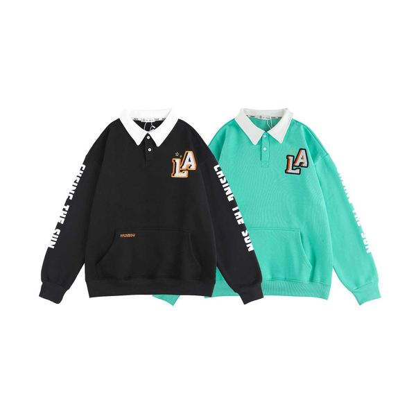 

autumn new polo collar letter printed plush sweater men's thickened loose couple leisure fashion brand women's, Black;white