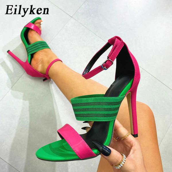

peep toe high heels women sandal fashion narrow band buckle strap cover heel slides summer party stripper shoes 230306, Black