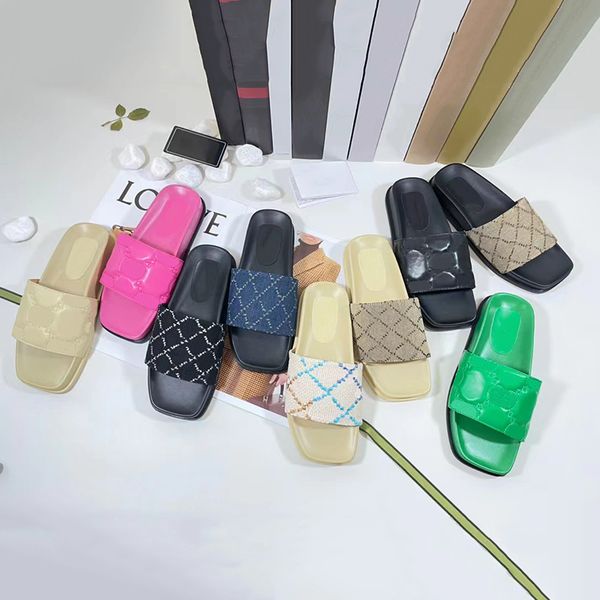 

designer slides slipper comfort slippers mules men women velcro sandals nylon wide strap filled soft down letter embossing flat slide rubber, Black
