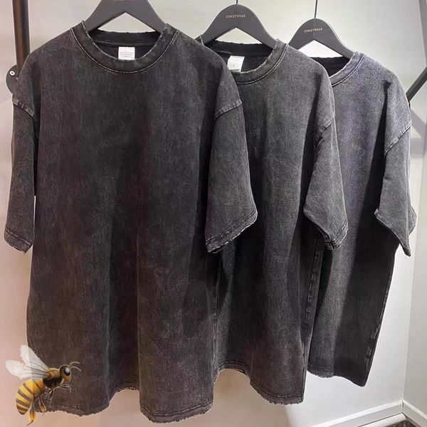 

men's tshirts wash distressed blank vintage loose tshirt men women cotton heavy oversized t shirts 230331, White;black
