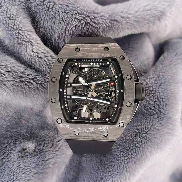 

milles watch richard's same style watch men's carbon fiber barrel shaped hollow glow waterproof large dial fully automatic mechani, Slivery;golden