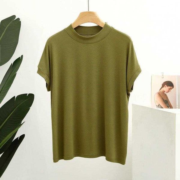 

threaded cotton t shirt womens short sleeved summer slim fit stretch half high, White