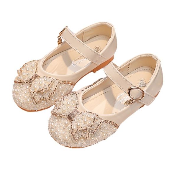

sneakers girls leather shoes spring autumn fashion pearl bow little girl flat heels kids princess 230331, Black;red