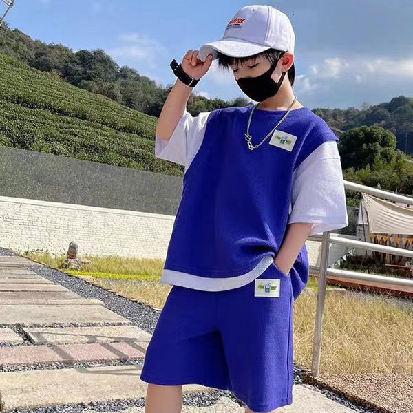 

clothing sets boys summer suit kids short sleeve t shirt shorts 2pc sports casual outfits for teenage boy 230331, White
