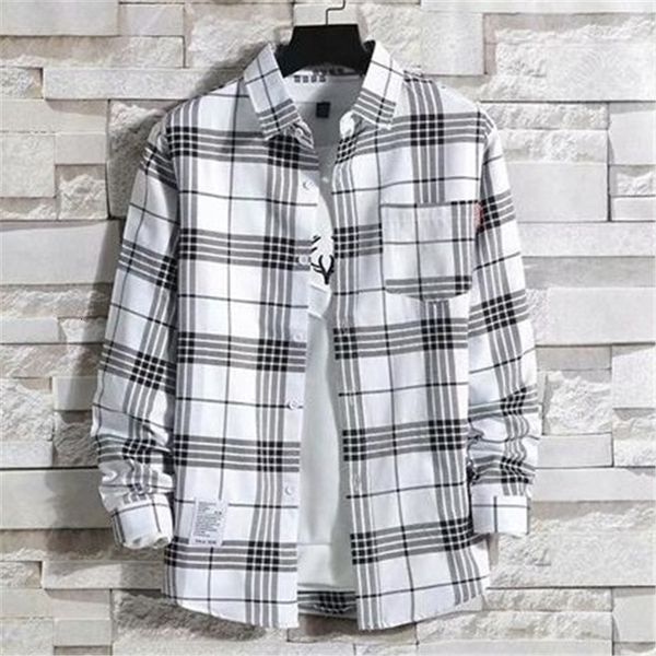 

men's casual shirts youth apparel young men's wear small size fashion plaid student 9-19 years old 230331, White;black