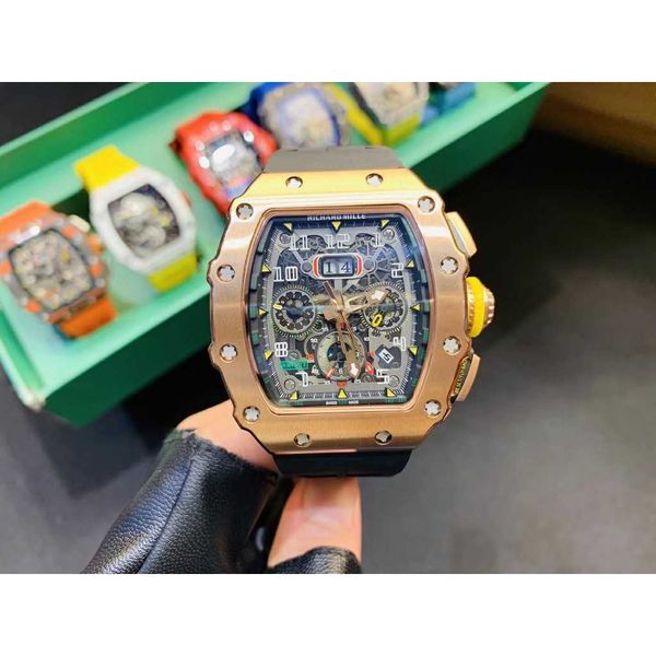 

luxury mechanical watch richar mills rm11-03 swiss automatic movement sapphire mirror imported rubber strap qez3, Slivery;brown