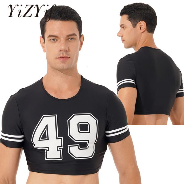 

men's t-shirts mens crop o-neck short sleeve number printing t-shirt muscle crop for football player moto night clubwear costume 23033, White;black