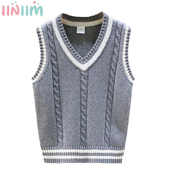 

waistcoat boys and girls school uniform belt casual knit sweater vneck prep style coat 230330, Camo