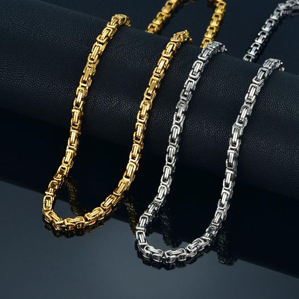

chains men's gold chain necklace 20" 23" 26" male corrente color stainless steel byzantine for men jewelry, Silver