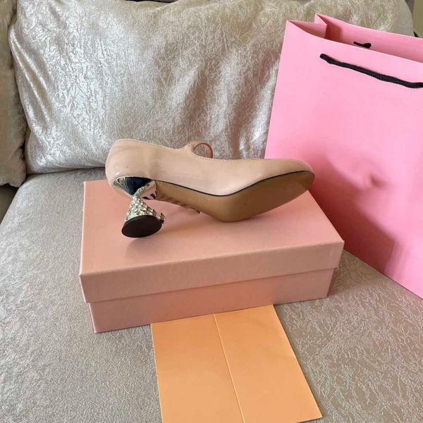 

miu brand high-end famous women's dress shoes dress shoes drill buckle high heels fashion party round head wedding dress nude black shi