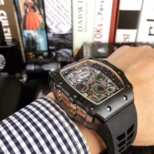 

luxury mechanical watch richar mills rm11-03 swiss automatic movement sapphire mirror imported rubber watchband tbgu, Slivery;brown
