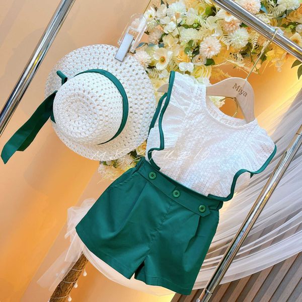 

girls clothes set sleeveless shirt and shorts with hat cute clothing set for baby girl summer outfits new brand kids clothes p230331, White