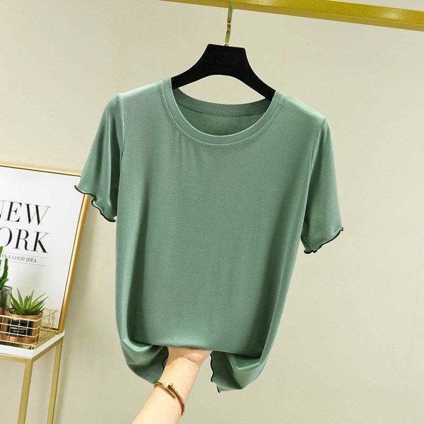 

round neck flying edge bottoming shirt womens spring and summer modal short, White