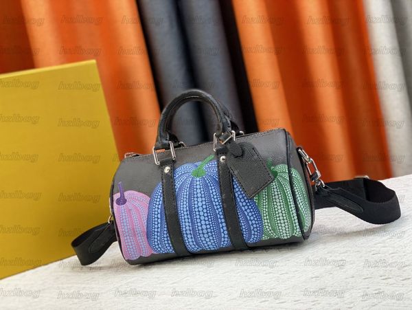 

designer leather speedy bag with pumpkin screen prints - keepall xs m46437 coated canvas removable strap crossbody