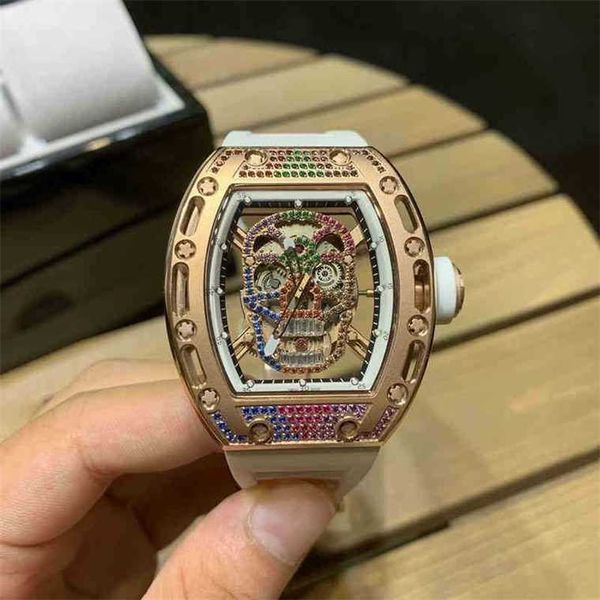 

luxury richarmille watches mechanical watch swiss movement business leisure rm052 rose gold case tape fashion wristwatches h{category}, Slivery;black