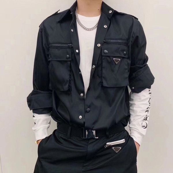 

23ss women and men jacket blouses classic fashion luxury jackets oversized customized nylon fabric multi-pocket triangle badge design shirts, Black;brown