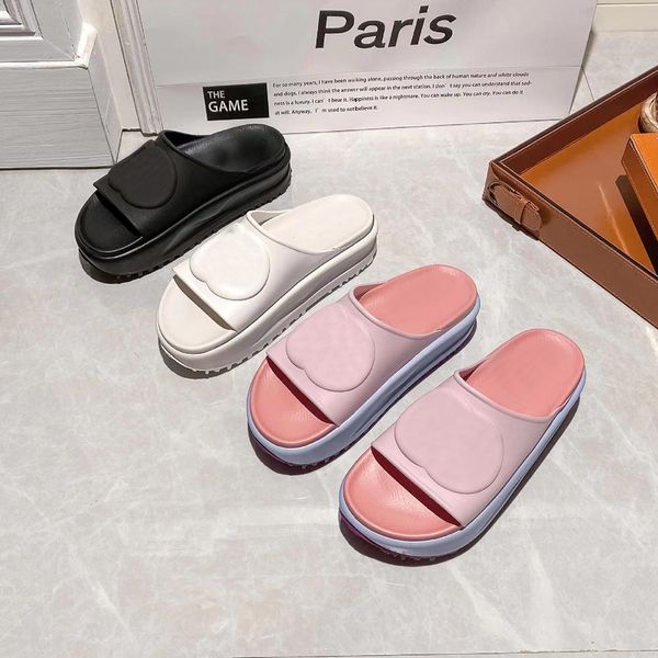 

latest foam slides platform slippers embossed interlocking macaron slipper ladies summer beach casual flip flops white sandals candy color s, Black