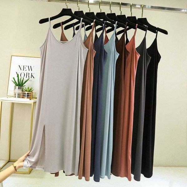 

modal slip dress womens sleeveless loose slimming base skirt solid color large, Black;gray