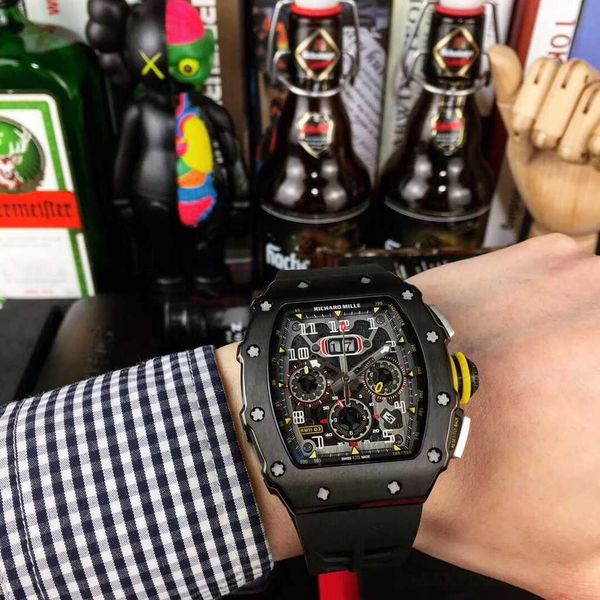 

luxury mechanical watch richar mills rm11-03 swiss automatic movement sapphire mirror imported rubber watchband tbcn, Slivery;black