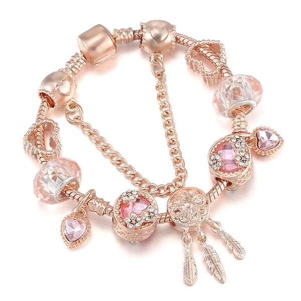 

new rose gold snake bone bracelet diy love dream catcher charm bracelet women's holiday ornaments, Golden;silver