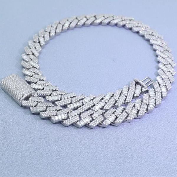

passed test 15mm 18-24inch 925 sterling silver baguatte moissanite cuban chain necklace for women/men nice gift