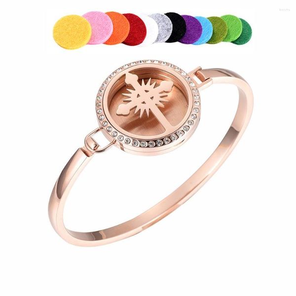 

designer bracelet bangle flower cross essential oil diffuser stainless steel fragant perfume locket pendant stianless crystal aromathrapy 5l, Black