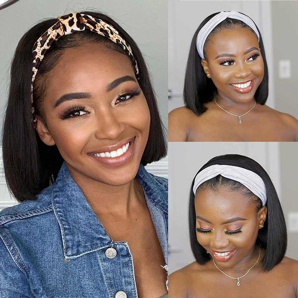 

synthetic wigs short straight bob headband synthetic wigs for black women full machine made blonde 10/12 inch party daily use wig 230227