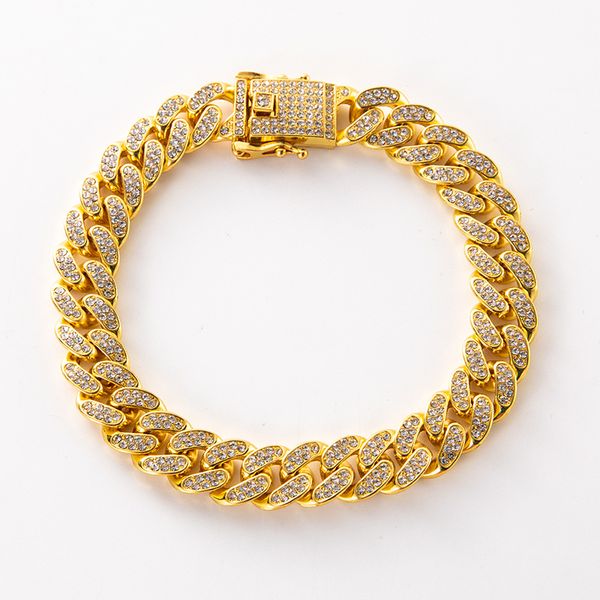 

designer bracelet fashion chain jewelry men women trend street rap hip hop handmade full diamond large gold rose cuban pink, Black