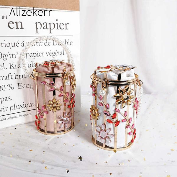 

evening bag crystal floral bag women new cute round pearl hollow out clutch pu