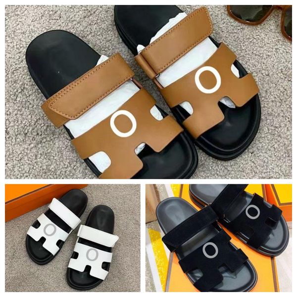 

designer chypre beach slippers classic flat hermee sandals luxury summer lady leather flip flops men women h letter slides, Black