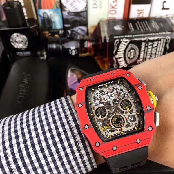 

luxury mechanical watch richar mills rm11-03 swiss automatic movement mirror sapphire imported rubberzu, Slivery;black