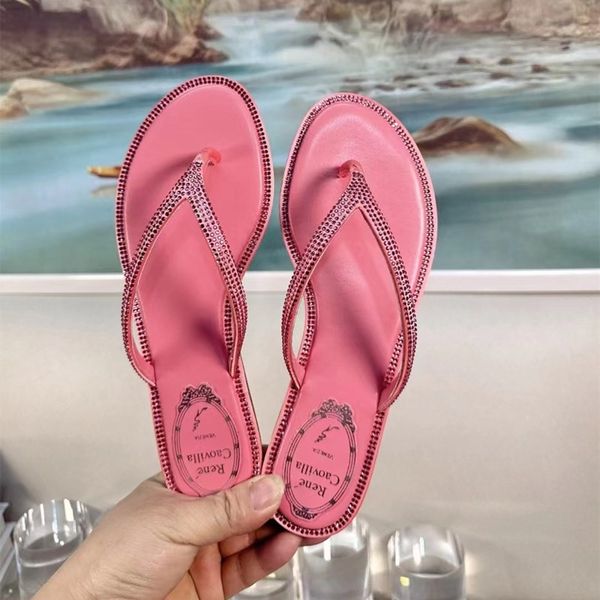 

rene caovilla crystal summer hollow women's sandals genuine leather toe runway party low-heeled design slippers 35-43 size, Black